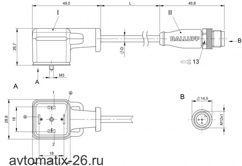 Соединительный кабель Balluff BCC VA04-M413-3E-664-PX0350-015