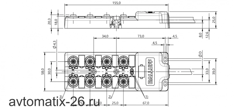 Распределительная коробка Balluff BPI 8M4A4N-2K-B0-KPXB0-150