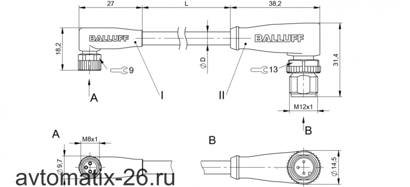 Соединительный кабель Balluff BCC M323-M423-3E-300-VX8334-030