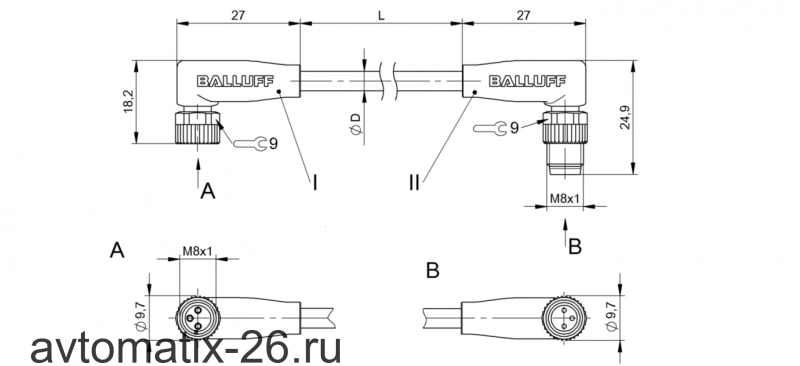 Соединительный кабель Balluff BCC M323-M323-30-300-VX8334-006