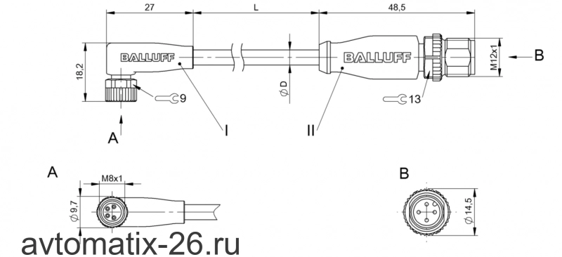 Соединительный кабель Balluff BCC M324-M414-3E-304-PX44T2-010