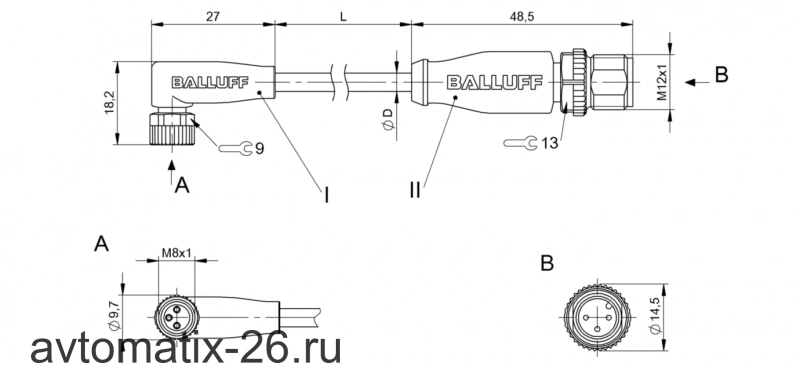 Соединительный кабель Balluff BCC M323-M413-3E-300-VX8334-010