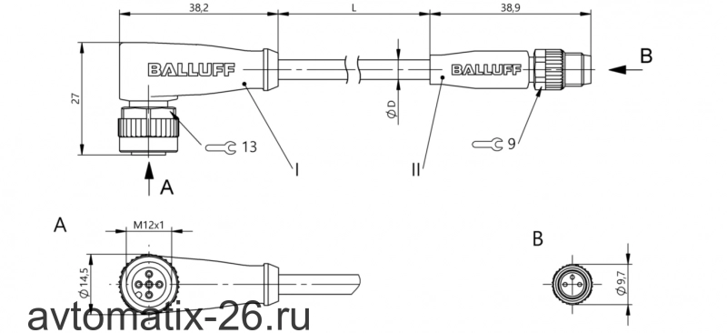 Соединительный кабель Balluff BCC M425-M313-3F-628-PX0334-100