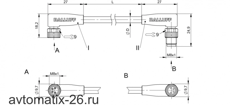 Соединительный кабель Balluff BCC M324-M324-30-304-EX44T2-010