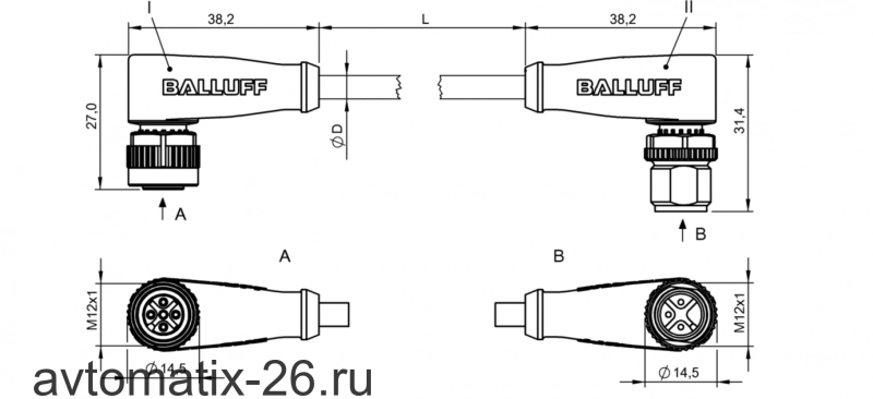 Соединительный кабель Balluff BCC M425-M423-3A-300-PX0334-006